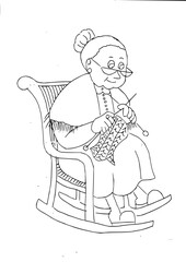 Charming grandmother knitting cozy scarf while rocking in chair, embodying warmth and tradition