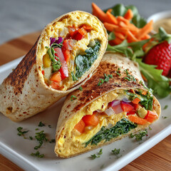 Sliced Diagonally Humm Filled Wrap With Healthy Breakfast