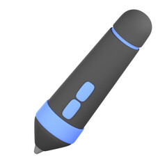 Modern, stylized digital pen with light blue accents and a dark gray body displays a sleek design.