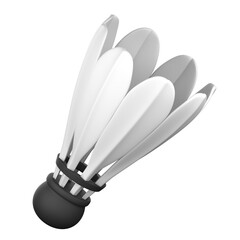 A  shot of a badminton shuttlecock, displaying its intricate design and smooth, glossy white feathers against a stark black background.