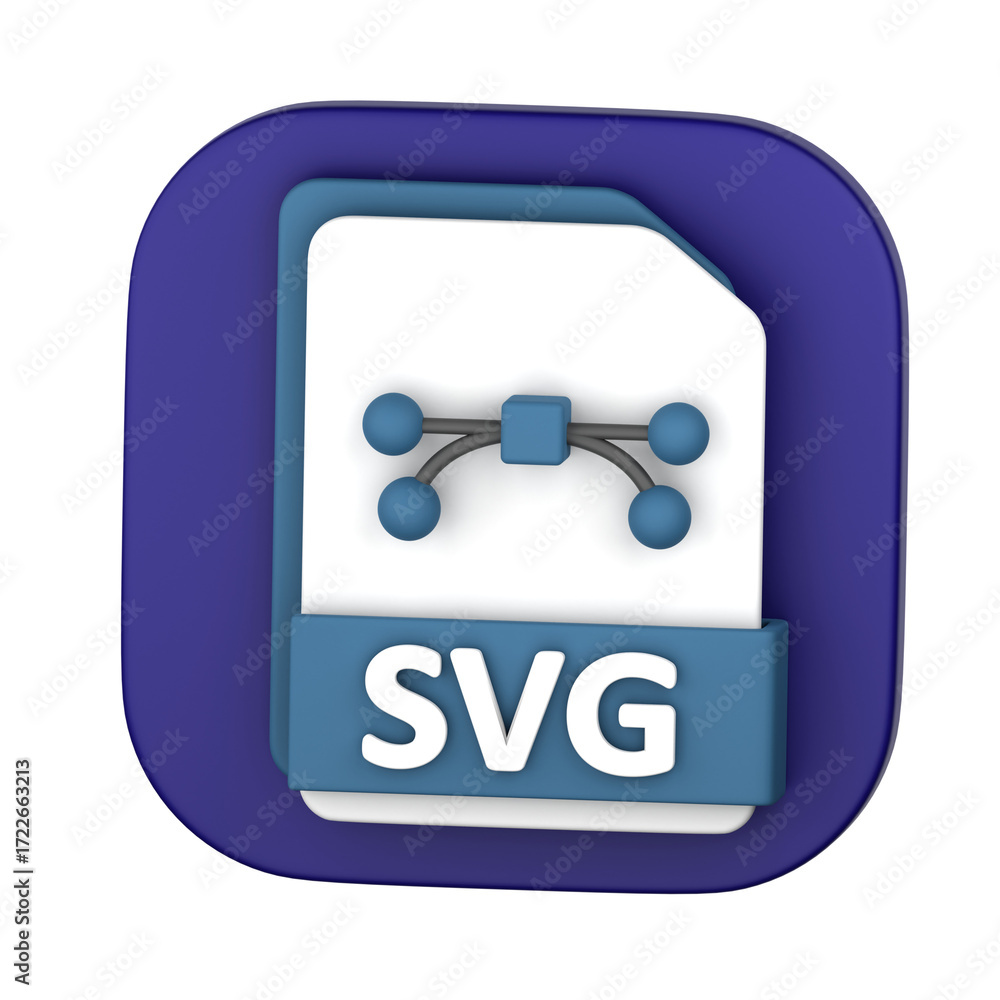 Poster a three-dimensional illustration of an svg file icon, featuring a stylized graphic of interconnected