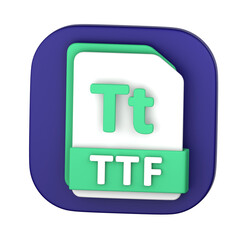 A three-dimensional, stylized icon representing a TTF font file format.