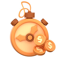 A stylized stopwatch, rendered in soft orange hues, displays money falling from its face, suggesting the concept of earning money in the given time.