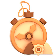 A stylized, 3D stopwatch with warm hues of orange and brown, showcasing a vintage or steampunk aesthetic.