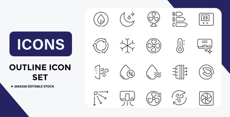 Outline Icon Set Featuring Climate Control Energy Efficiency and Environmental Elements © Outline Icon Set