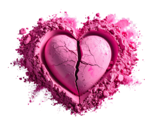 Broken Pink Powder Heart with Split Effect, Artistic Composition, Transparent PNG