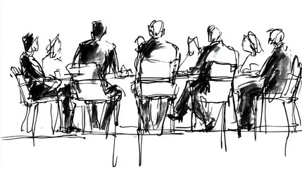 Sketch of people seated at a table.