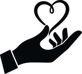 Vector Hand gently holding heart symbol up in love silhouette design