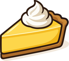 Bright Lemon Pie Slice With Whipped Cream Illustration for Dessert, Pastry, and Food Stock Use