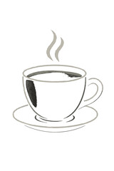 Obraz premium A steaming cup of coffee sits on a saucer, ready to be enjoyed on a relaxing morning.