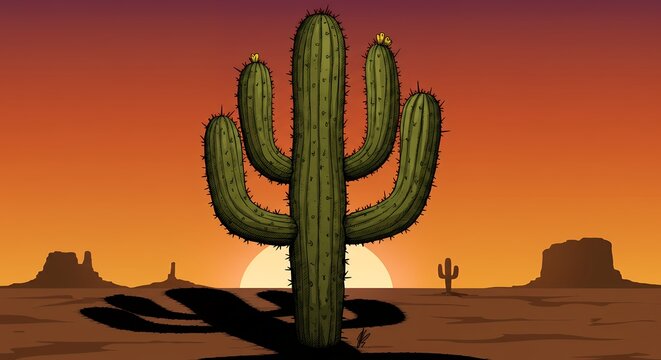 Desert cactus at sunrise