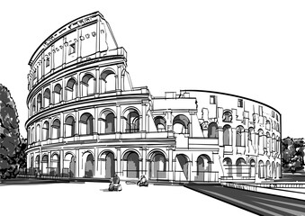 Fototapeta premium ROME, ITALY - digital hand sketch of Colosseum 
