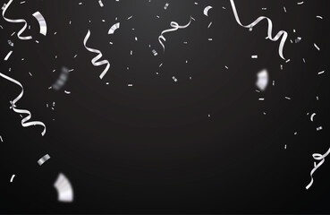 Shiny Silver confetti celebrations isolated on dark background