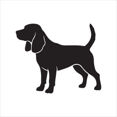 Silhouette of a dog with long ears, hound outline design