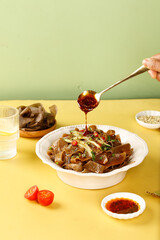 Buckwheat Noodles with Red Chili Oil Sauce Asian Food Preparation