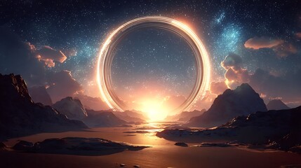 Cosmic portal over a desert landscape