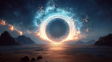 Cosmic portal over a desert landscape