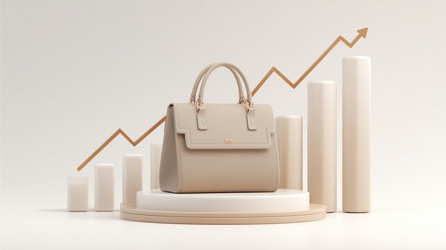 Luxury Handbag Trend: An elegant handbag takes center stage, symbolizing fashion and growth. Embellished with a rising graph, it signifies business prosperity, the pursuit of trends.