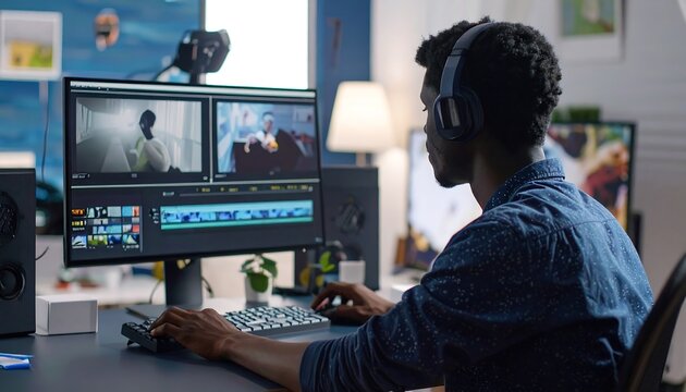 Focused editor working on video