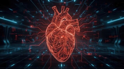 Abstract Digital Heart A Fusion of Biology and Technology in Sci-Fi Art