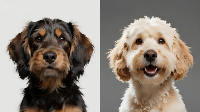 A clean, sharp "before and after" diptych of the dog
