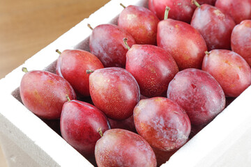 Fresh Red Plums from Chile in Wooden Crate - Premium Imported Fruit Display