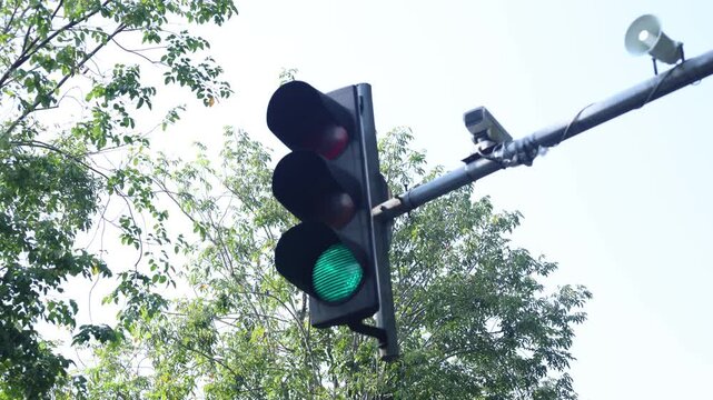Overhead Traffic Light on the road. 4k transportation. 4k traffic lights
