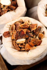Aromatic Spices and Seasonings in Cloth Sacks - Cinnamon, Star Anise, Hot Spices for Cooking