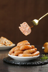 Crispy Roasted Sausages on Fork - Grilled Bratwurst Hotpot Dishes Gallery Picture