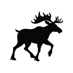 Dynamic silhouette of a moose running powerfully through nature solid black graphic design