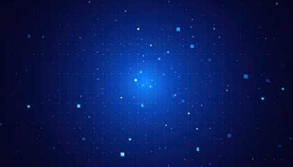 A deep blue field sprinkled with small, bright blue squares and dots, forming a grid-like pattern that fades into a central, luminous point