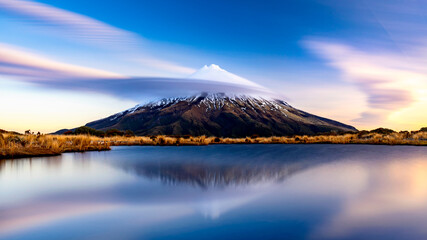 Mt. Taranaki reflection in Pouakai Pool, New Zealand	