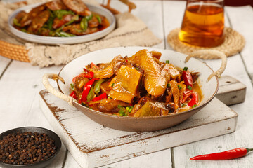 Hubei Local Marinated Air-Dried Chicken Stir-Fry Traditional Chinese Cuisine with Peppers