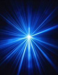 Radiant burst of vibrant blue light, emanating outward in dynamic streaks from a central focal point, against a dark, undefined backdrop