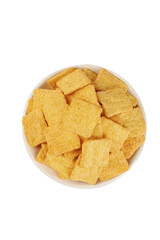 Crispy Golden Corn Tortilla Chips in White Bowl - Handmade Spicy Snack Food