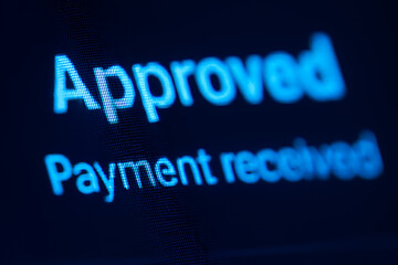 Approved payment received confirmation screen for online banking and mobile transactions success concept