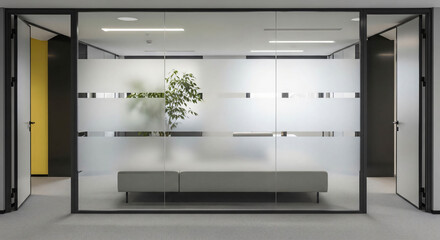 Modern Office Space with Frosted Glass and Minimalist Design