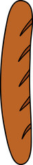 A cartoon illustration of a brown hot dog with black outlines