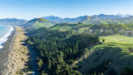 Drone perspective  of the east coast of the South Island near Kaikoura