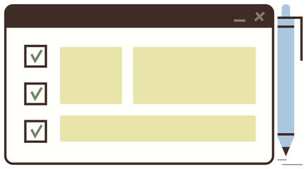 Task window with checklist, checkmarks, content placeholders, and pen indicating organization, workflow, and planning. Ideal for productivity, project management, organization workflow task