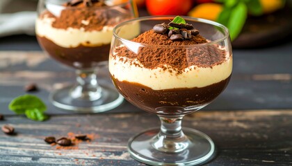 Delicious Tiramisu Dessert in Glasses.