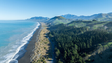 Drone perspective  of the east coast of the South Island near Kaikoura