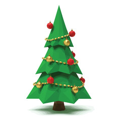 Vector art of a simple green christmas tree with red and gold ornaments