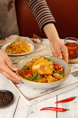 Hubei Style Preserved Salted Chicken Traditional Chinese Cuisine Dish with Vegetables