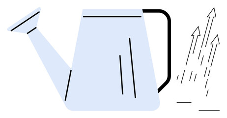 Watering can and upward-pointing arrows symbolize growth, nurturing, success, and progress. Ideal for growth mindset, progress, development, sustainability, productivity investment and fostering
