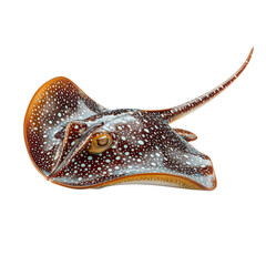 Fototapeta premium Graceful Spotted Stingray Portrait Floating Serenely Against an Isolated Transparent Space,