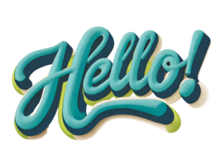 Elegant dimensional Hello typography with artistic layers and isolated transparent background