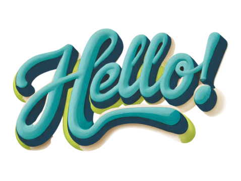Elegant dimensional Hello typography with artistic layers and isolated transparent background