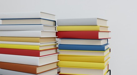 Colorful, modern books stacked neatly, illustrating education and knowledge on a minimalist background