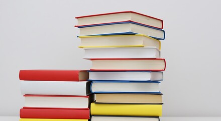 Colorful, modern books stacked neatly, illustrating education and knowledge on a minimalist background